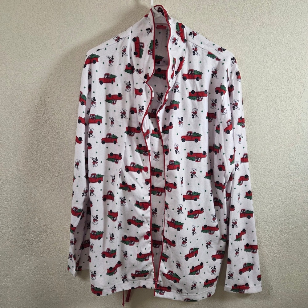 Disney Mickey Mouse Christmas Red Truck Fleece Pajama Top XL White Holiday